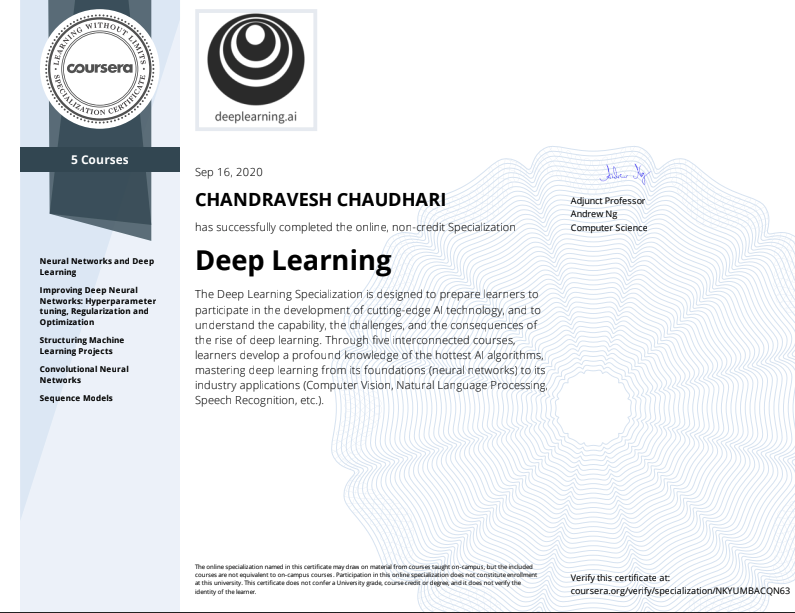 Deep Learning Specialization (DeepLearning.AI)